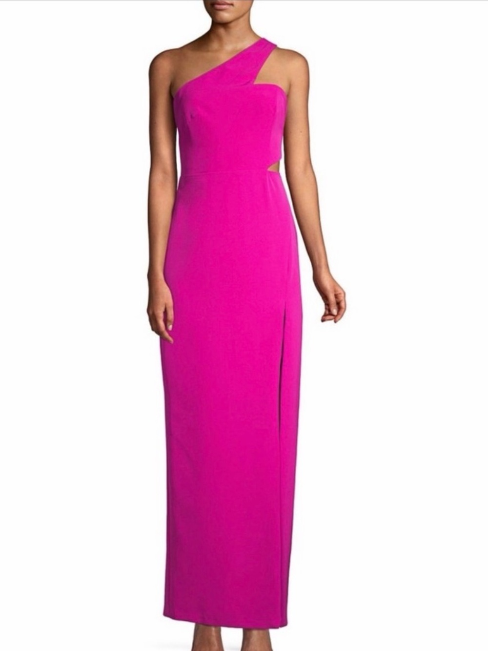 Aidan by Aidan Mattox One-Shoulder Hot Pink Maxi Gown